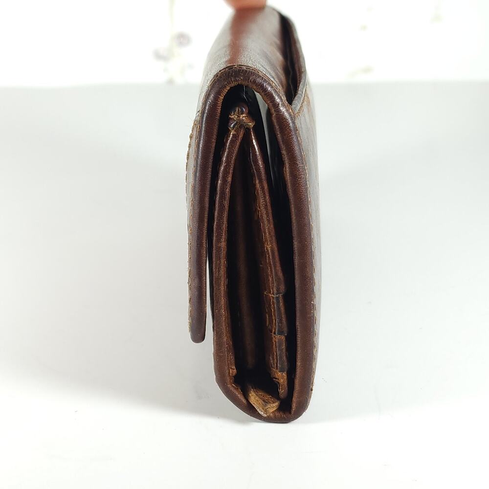 Frye Melissa Continental Cognac Brown Distressed Leather Snap Trifold Wallet - Picture 5 of 13